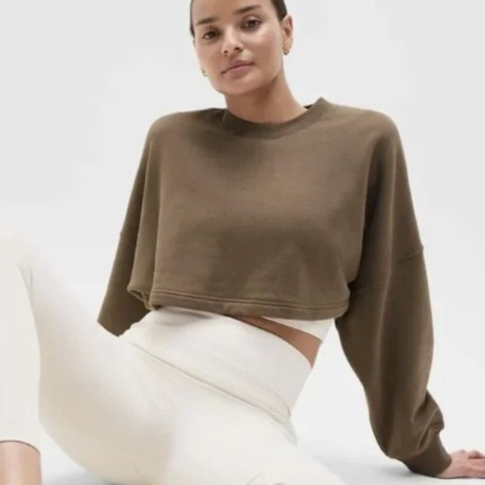NWT Athleta Heavyweight Terry Cropped Dolman Sweatshirt, Brown | Size Medium
